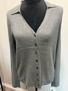 a new day Gray Ribbed V-Neck Button Cardigan